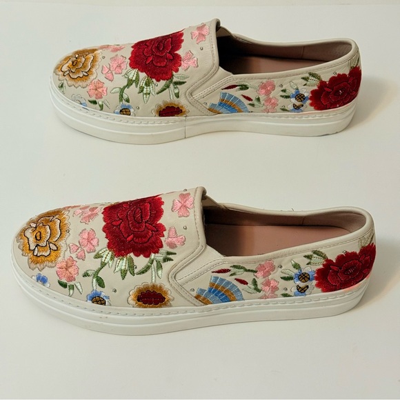 Alice + Olivia Sz 8 leather Sasha Floral Embroidered Slip-On Platform Sneakers - Picture 3 of 9